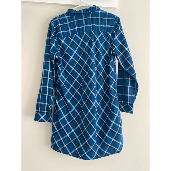 J. Jill Plaid Long Sleeve Button Up Shirt Dress Pockets Womens M Blue White - Picture 2 of 6